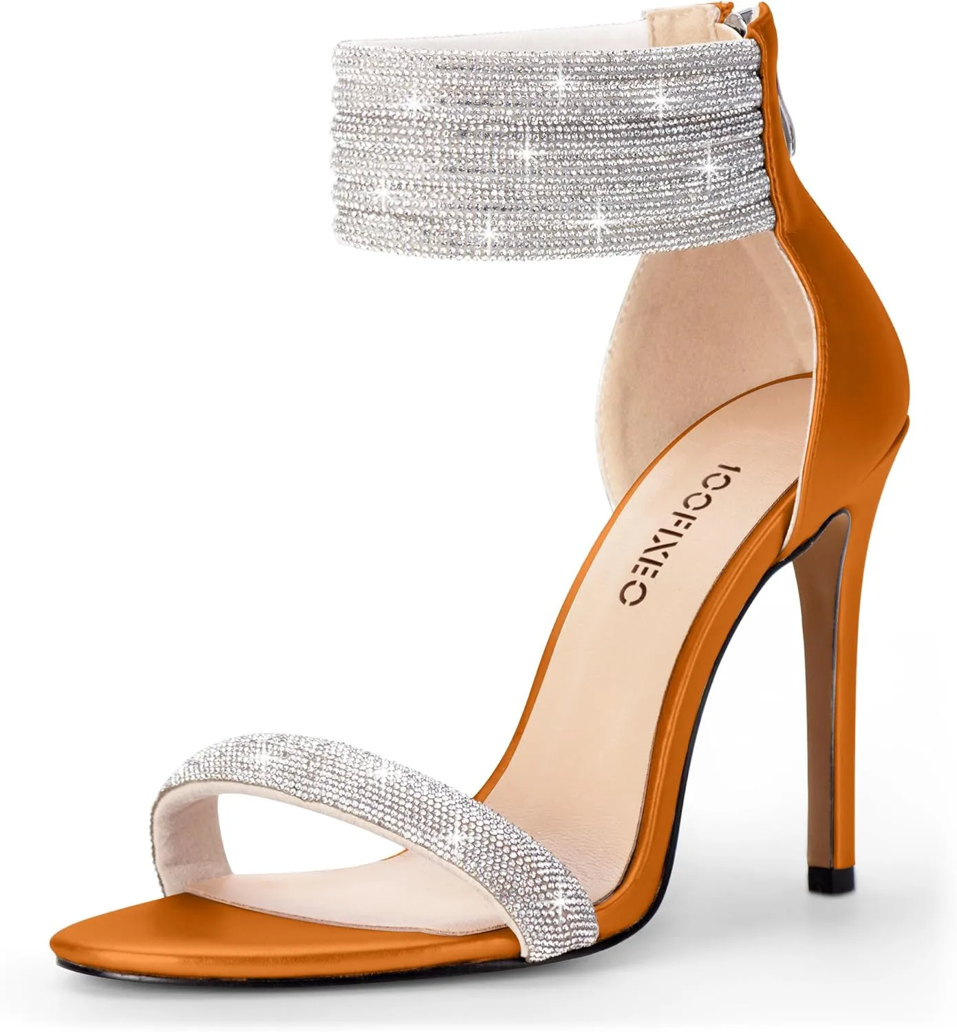 100FIXEO Sexy High Heeled Rhinestone Sandals Elegant Open Toe ankle strap Stiletto Heel Wedding Dress Shoes