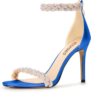 100FIXEO Women's Rhinestone Open Toe Stiletto Heeled Sandals Elegant Ankle Strap Wedding High Heels Sexy Dressy Shoes