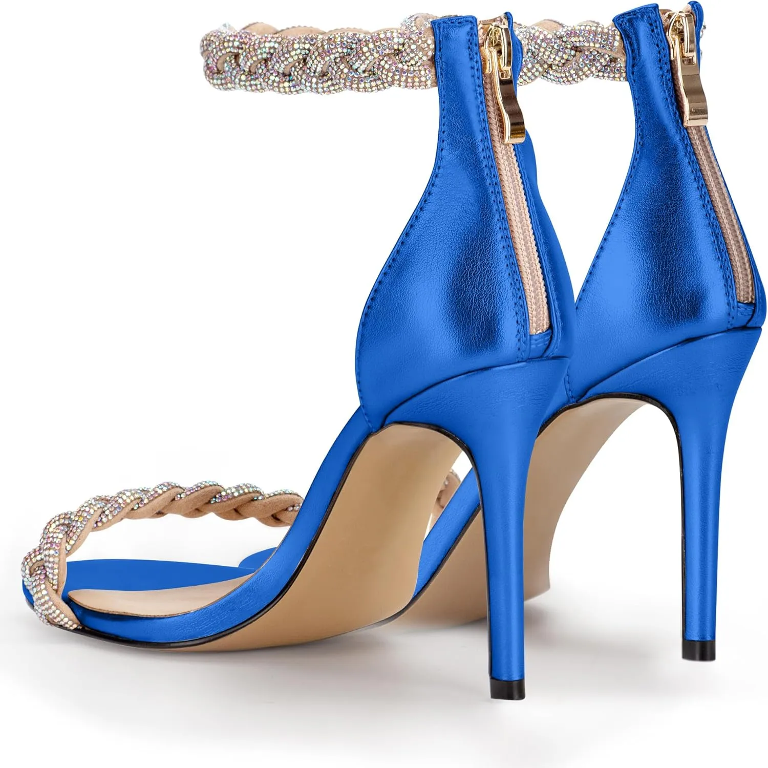 100FIXEO Women's Rhinestone Open Toe Stiletto Heeled Sandals Elegant Ankle Strap Wedding High Heels Sexy Dressy Shoes