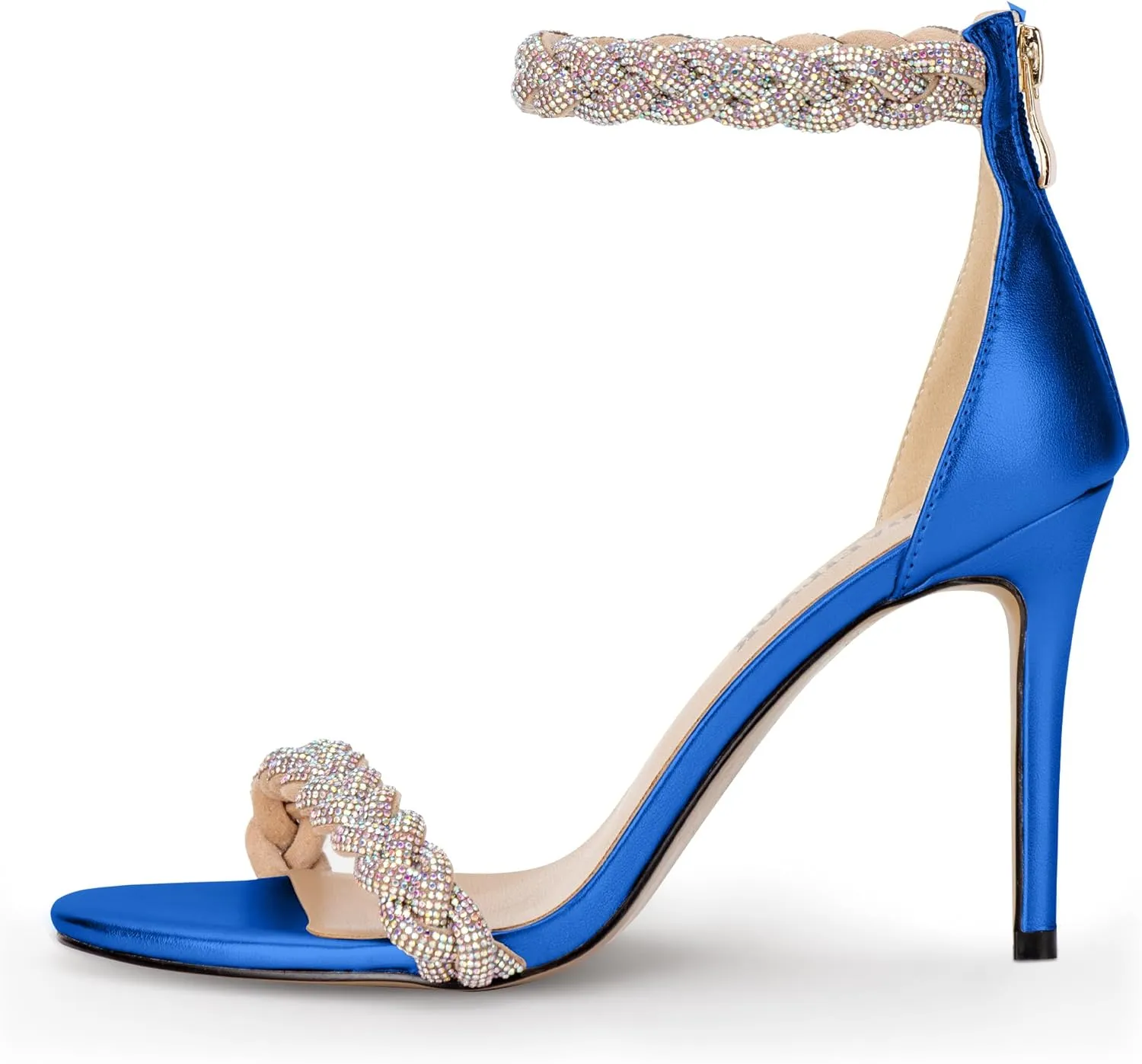 100FIXEO Women's Rhinestone Open Toe Stiletto Heeled Sandals Elegant Ankle Strap Wedding High Heels Sexy Dressy Shoes