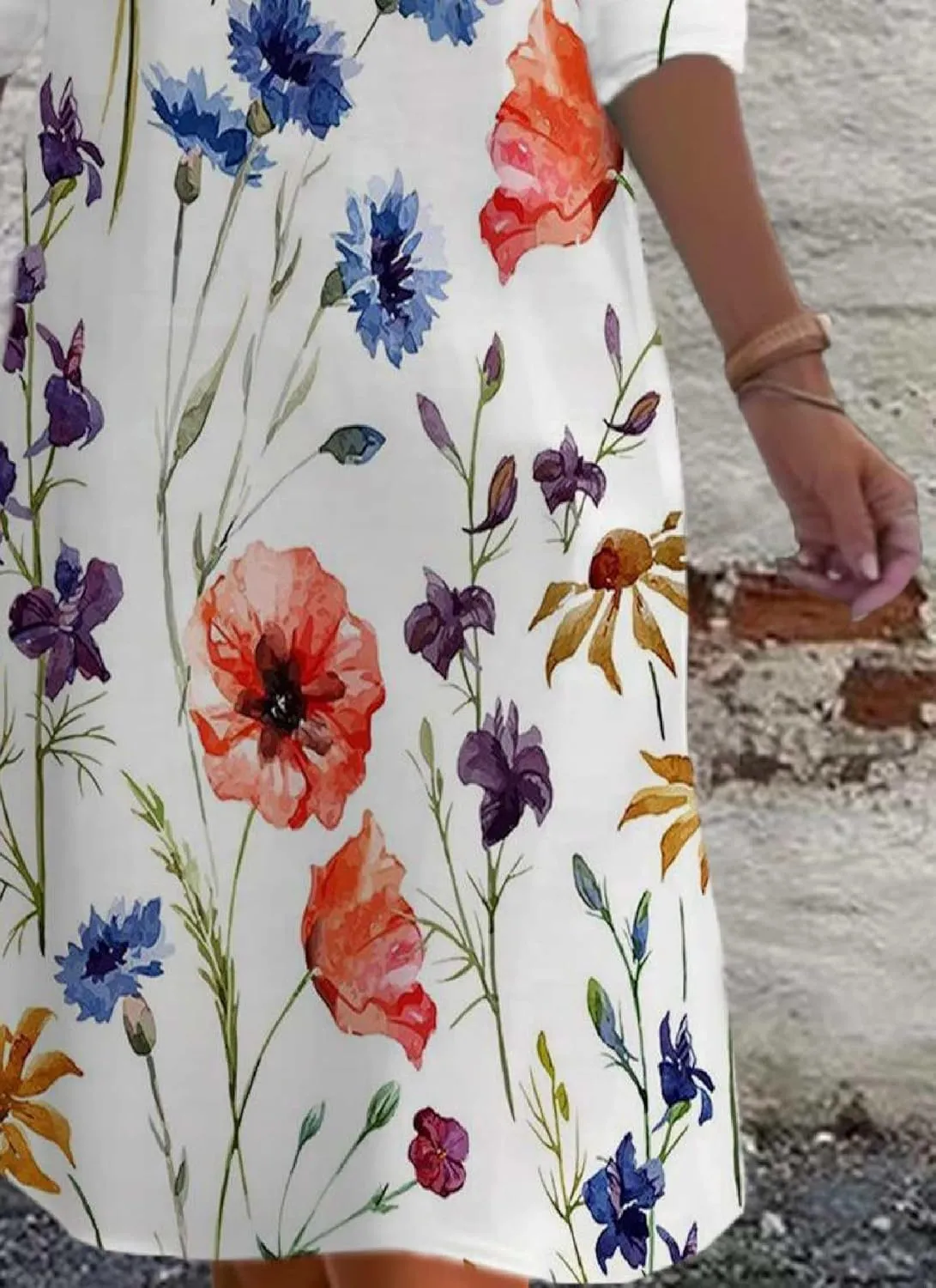 2025 Women's Spring Summer Crew Neck 3/4 Sleeve Dress Loose A Line Flower Print Mini Shift Dress