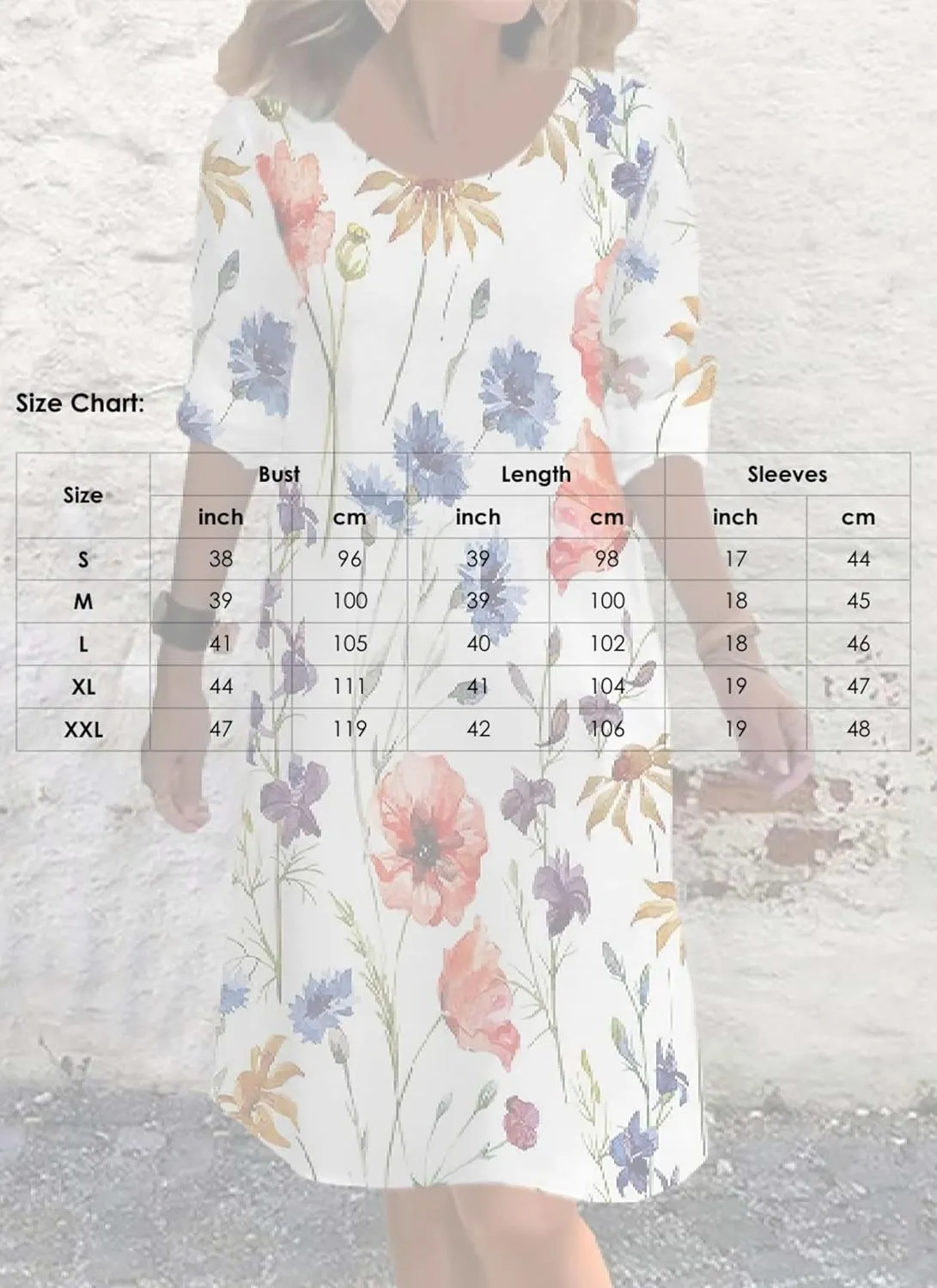 2025 Women's Spring Summer Crew Neck 3/4 Sleeve Dress Loose A Line Flower Print Mini Shift Dress