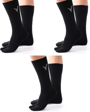 3 Pairs Thick Flip-Flop Big Toe Socks Crew Mid Calf or Ankle Size: Women 9-12 Men 8-11