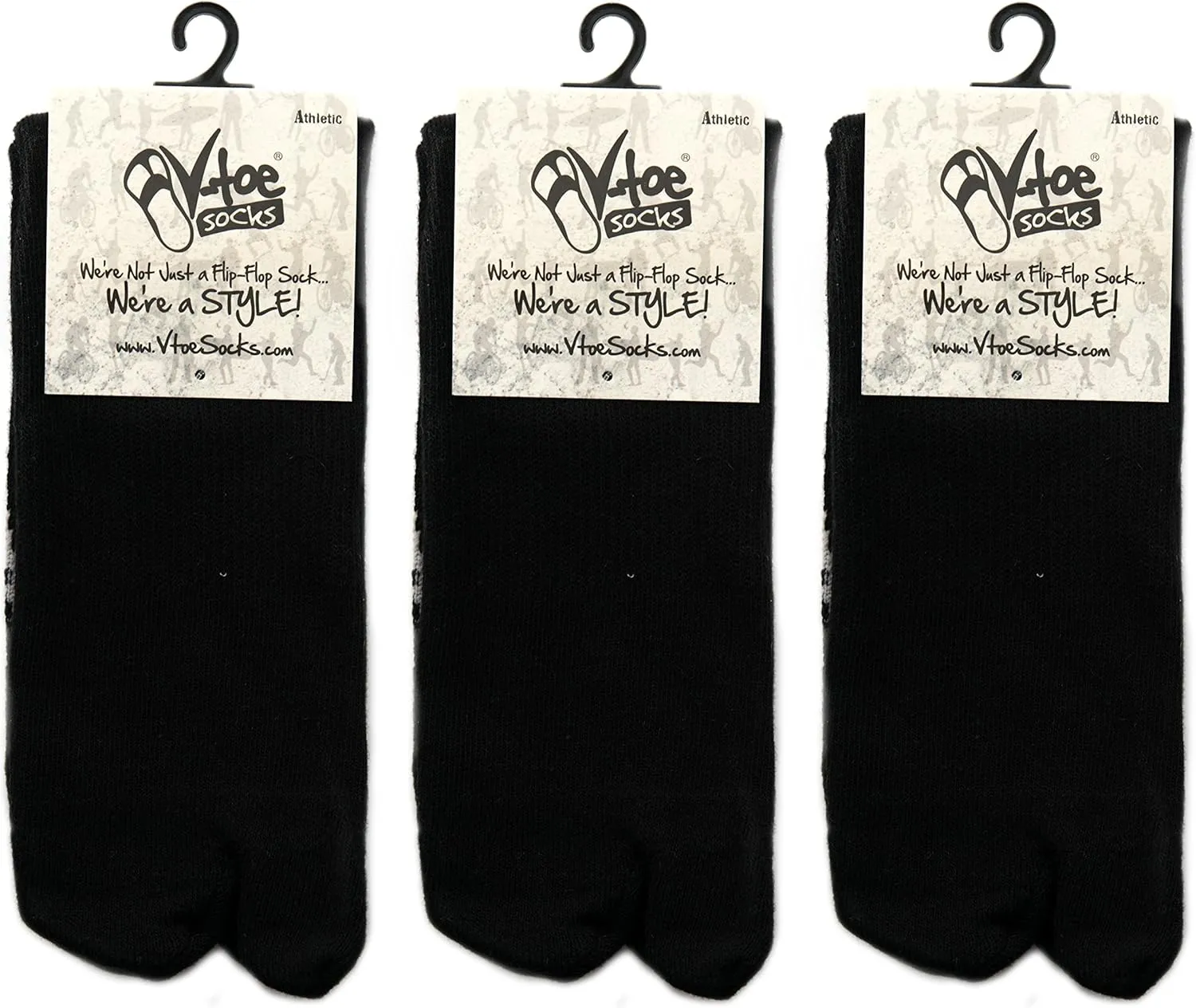 3 Pairs Thick Flip-Flop Big Toe Socks Crew Mid Calf or Ankle Size: Women 9-12 Men 8-11