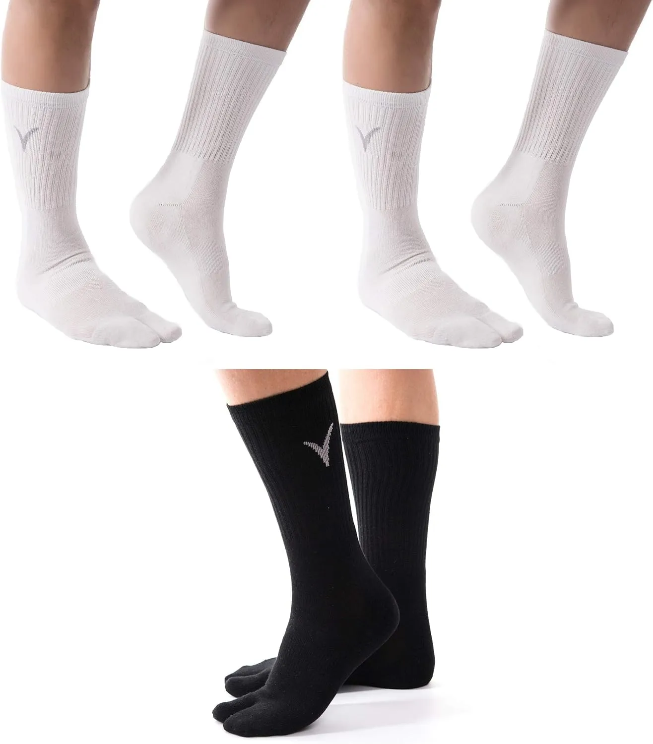 3 Pairs Thick Flip-Flop Big Toe Socks Crew or Ankle Size: Women 9-12 Men 8-11