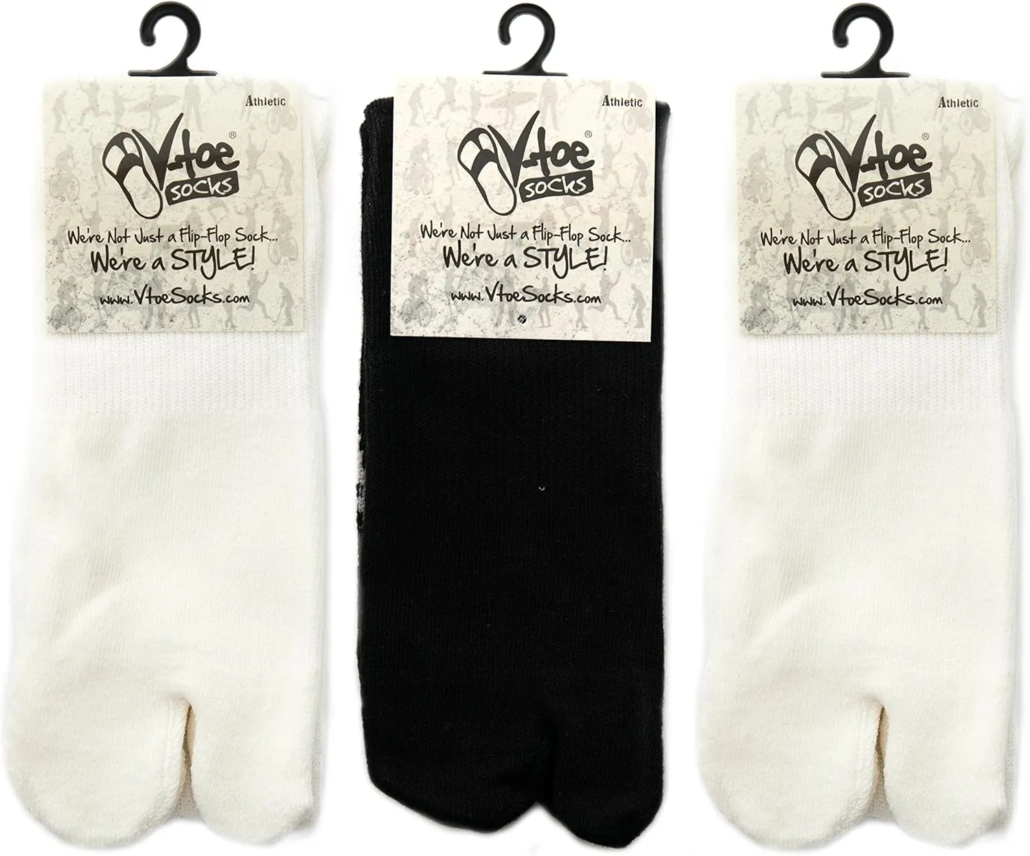 3 Pairs Thick Flip-Flop Big Toe Socks Crew or Ankle Size: Women 9-12 Men 8-11