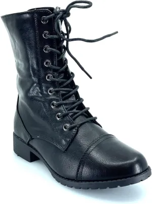 ABSOLEX Womens Lace up Round Toe Low Heel Combat Boots