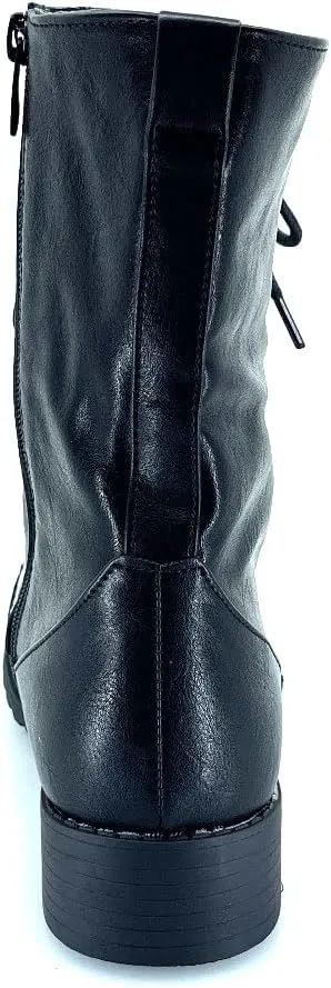 ABSOLEX Womens Lace up Round Toe Low Heel Combat Boots