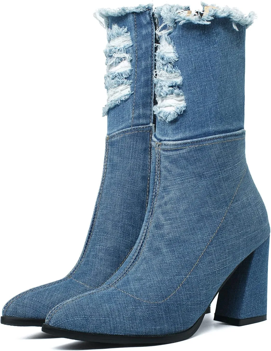 Agodor Women's Denim Thigh High Boots Cutout Over The Knee Blue Jean Boots