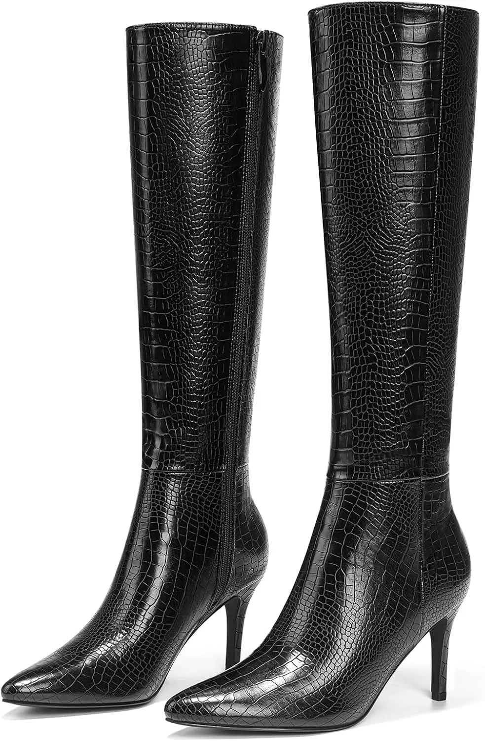 ALICEPUB Knee High Boots for Women Pointed Toe Tall Boots Long Heeled Boots Leather Boots Stiletto Heels Knee High Dress Boots with Side Zipper Sexy