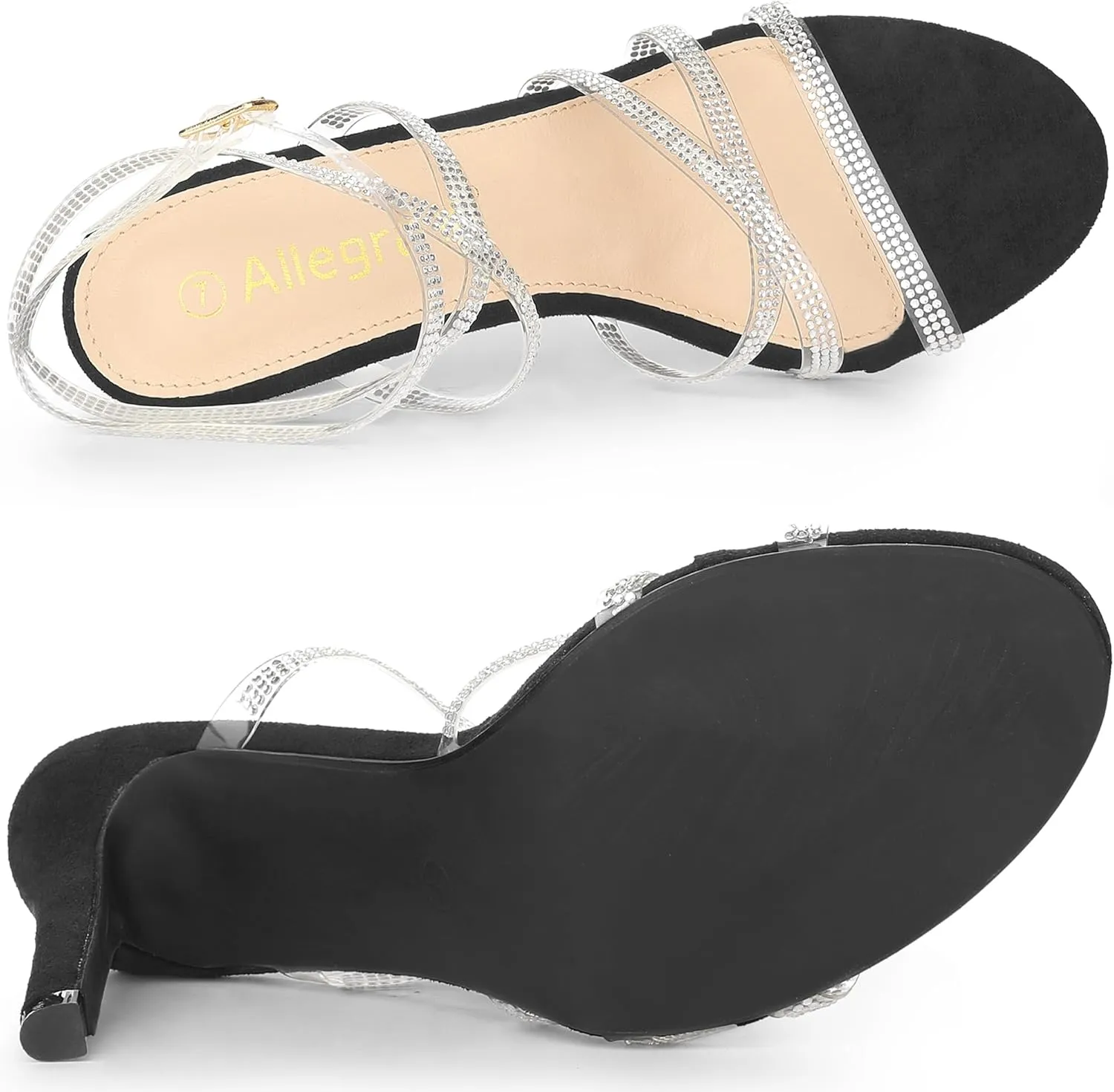 Allegra K Women's Elegant Rhinestone Clear Strap Strappy Stiletto Heels Sandals Over 3 Inch Evening Party Wedding Shoes