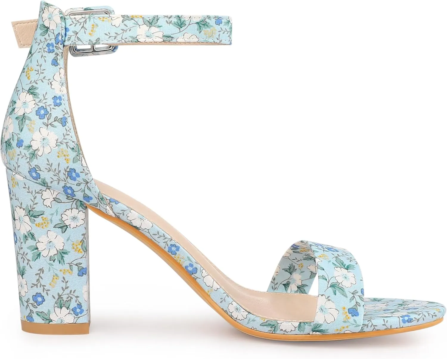 Allegra K Women's Floral Print Open Toe Block High Heels Summer Sandals
