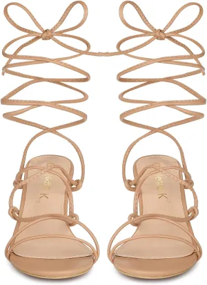 Allegra K Women's Lace Up Open Toe Strappy Stiletto Heels Sandals