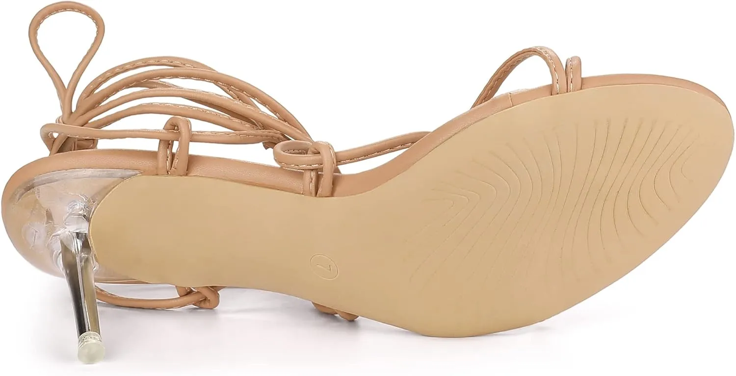 Allegra K Women's Lace Up Open Toe Strappy Stiletto Heels Sandals