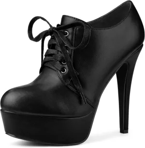 Allegra K Women's Platform Lace Up Round Toe Stiletto High Heel Ankle Booties