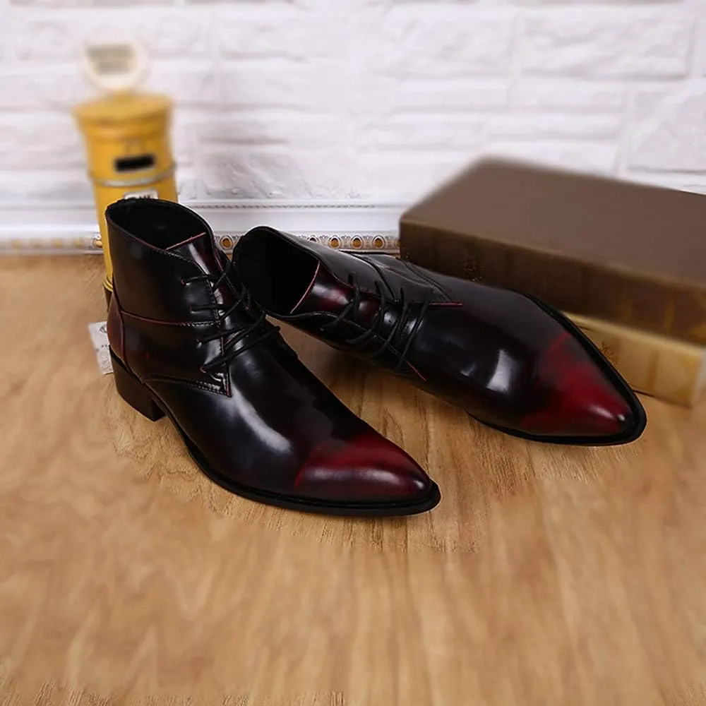 Ankle Boots For Men Lace Up Pointed Ankle Boots for Men Business Party Show Club For Office The First Layer Of Cowhide Genuine Pure Leather