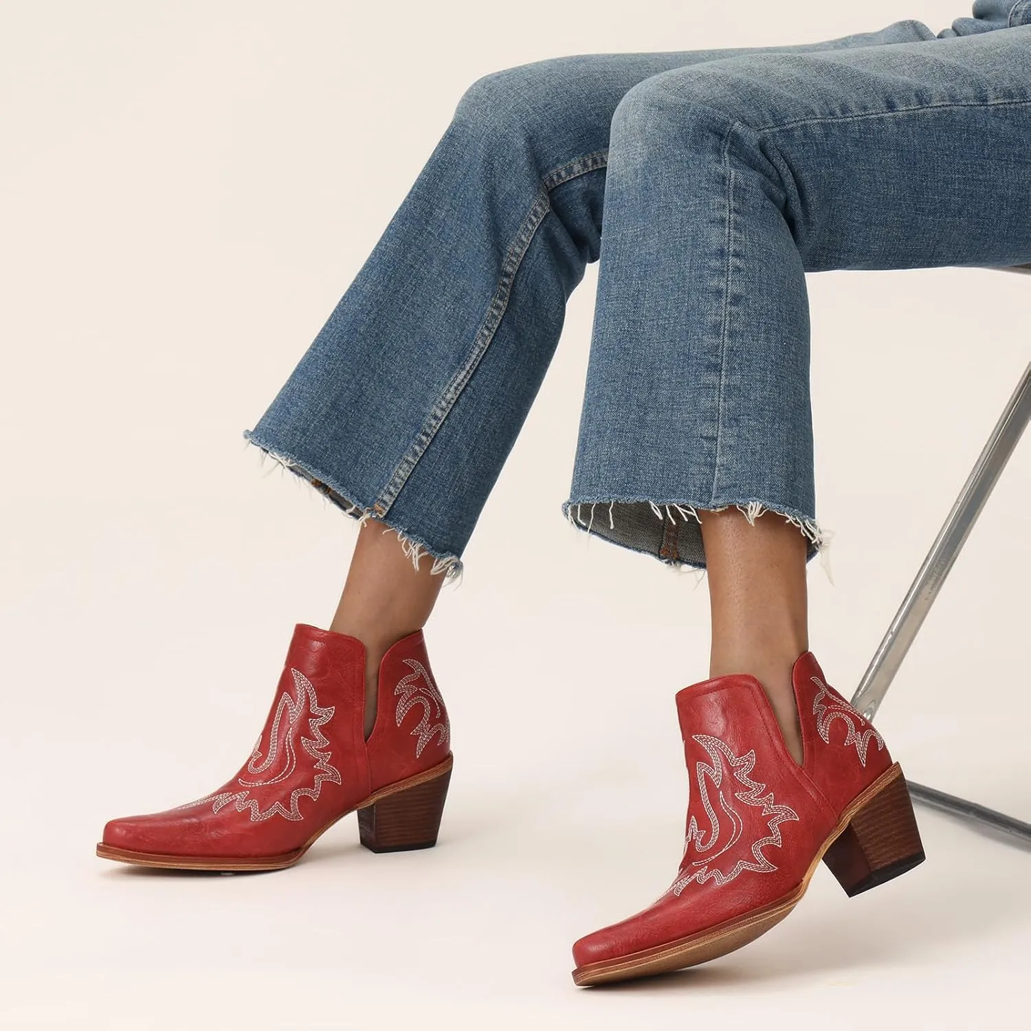 Ankle Cowboy Boots for Women - Cowgirl Booties, Western Short Boots Chunky Heels Pointed Toe(UNDERSIZE: PLEASE SELECT SIZE UP)