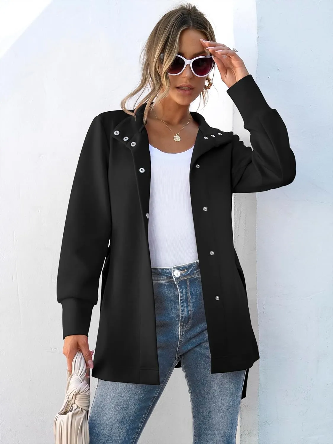 ANRABESS Womens Jacket Belted Casual Long Sleeve Wrap Trench Coat 2025 Spring Trendy Button Up Dressy Outerwear with Pockets
