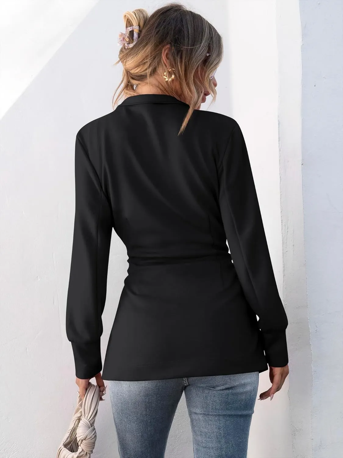 ANRABESS Womens Jacket Belted Casual Long Sleeve Wrap Trench Coat 2025 Spring Trendy Button Up Dressy Outerwear with Pockets