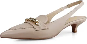 anteikira Womens Dress Shoes Kitten Heels Gold Matal Chain Pointed Closed Toe Trendy Classic Slingback Comfortable Shopping Office Work Pumps