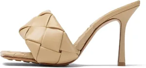 anteikira Women's Fashion High Heels Slip On Slingback Casual Sexy Woven Strap Ooen Square Toe Stiletto Mid-Heel Elegent Dress Wedding Mule Heeled Sandals