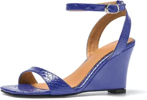 anteikira Women's Square Open Toe Ankle Strap Wedge Heel Sandals Crocodile Print High Heel Wedges Sandal Shoes Party Prom Shopping Shoes