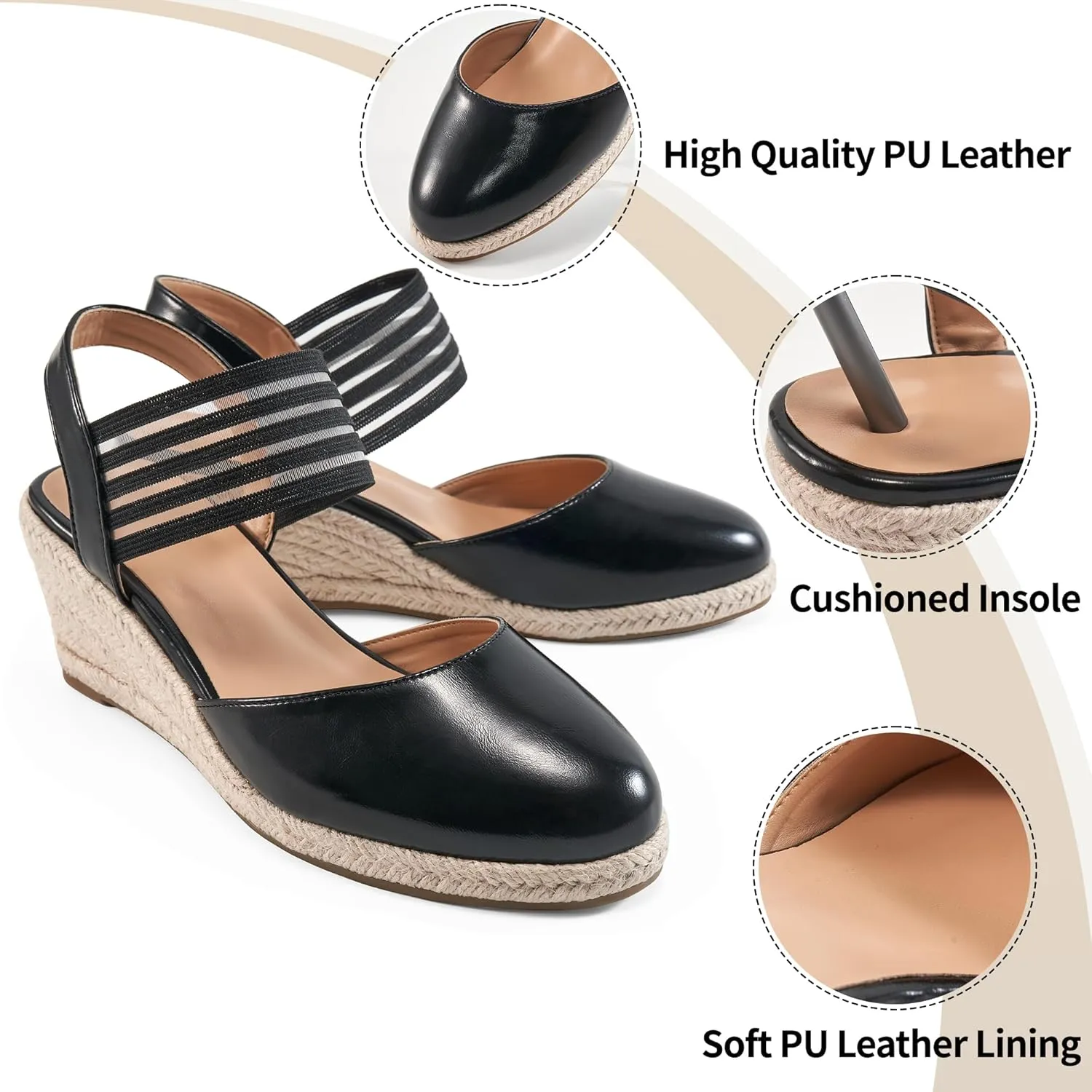 Aomigoct Wedge Sandals Dressy Women: Comfortable Elastic Strap Espadrille Wedges - Ladies Beach Casual Shoes
