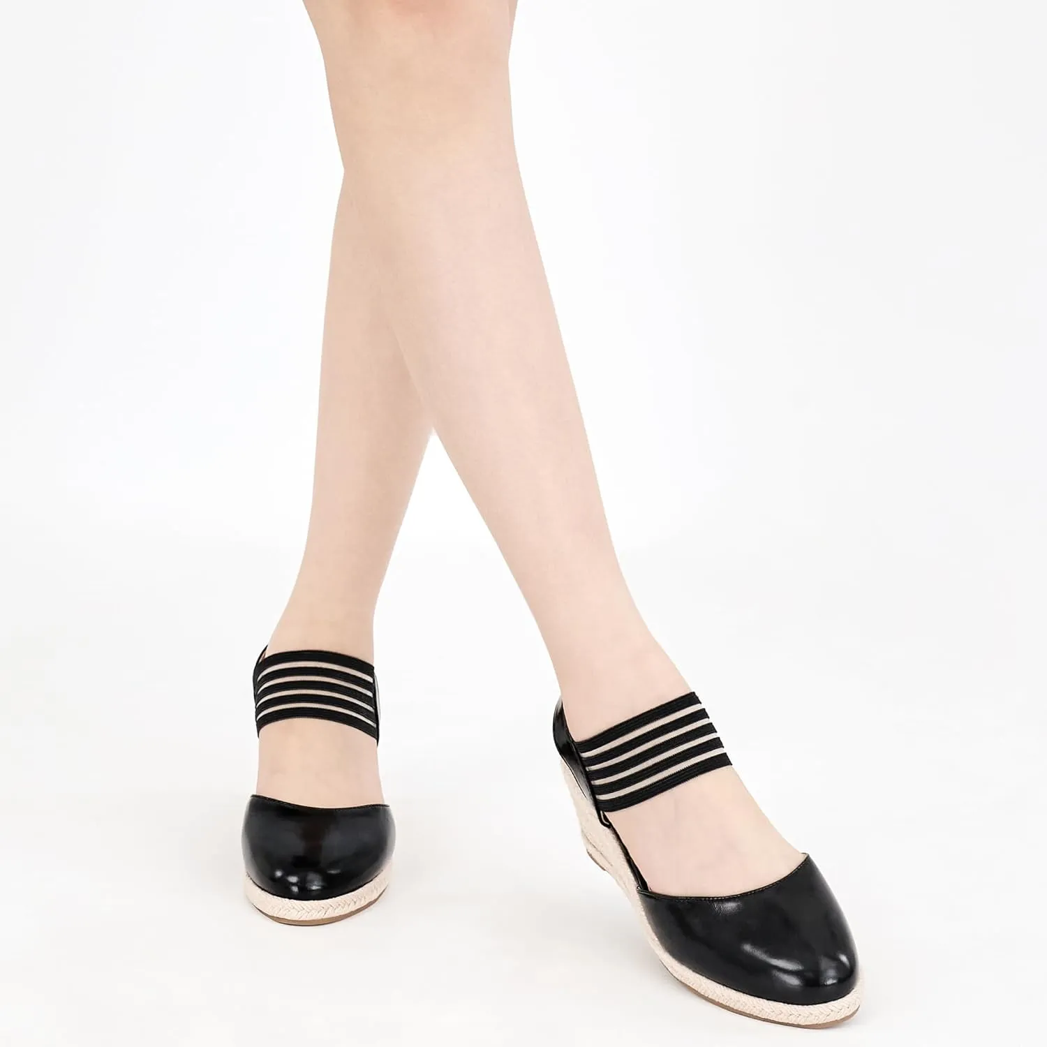 Aomigoct Wedge Sandals Dressy Women: Comfortable Elastic Strap Espadrille Wedges - Ladies Beach Casual Shoes