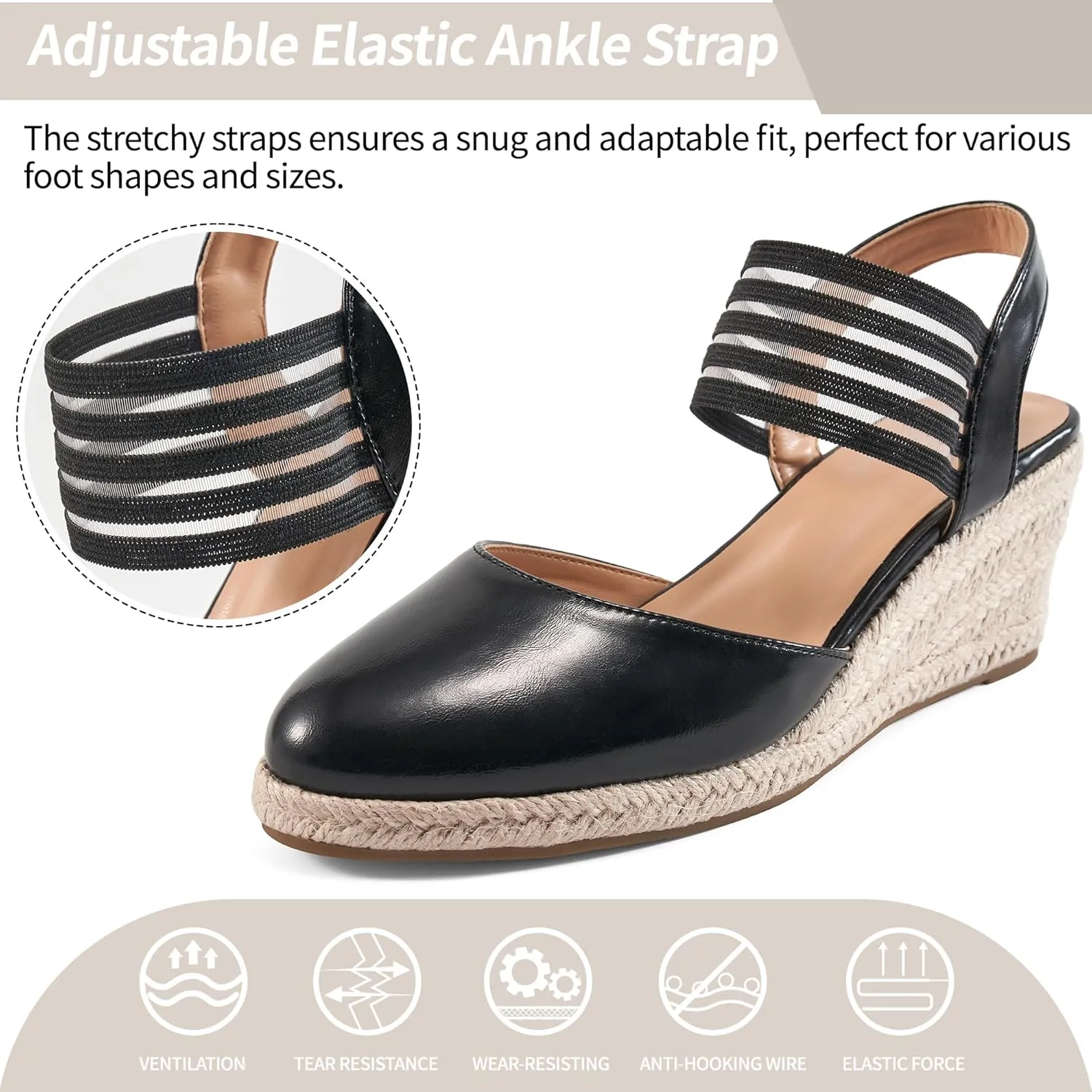Aomigoct Wedge Sandals Dressy Women: Comfortable Elastic Strap Espadrille Wedges - Ladies Beach Casual Shoes