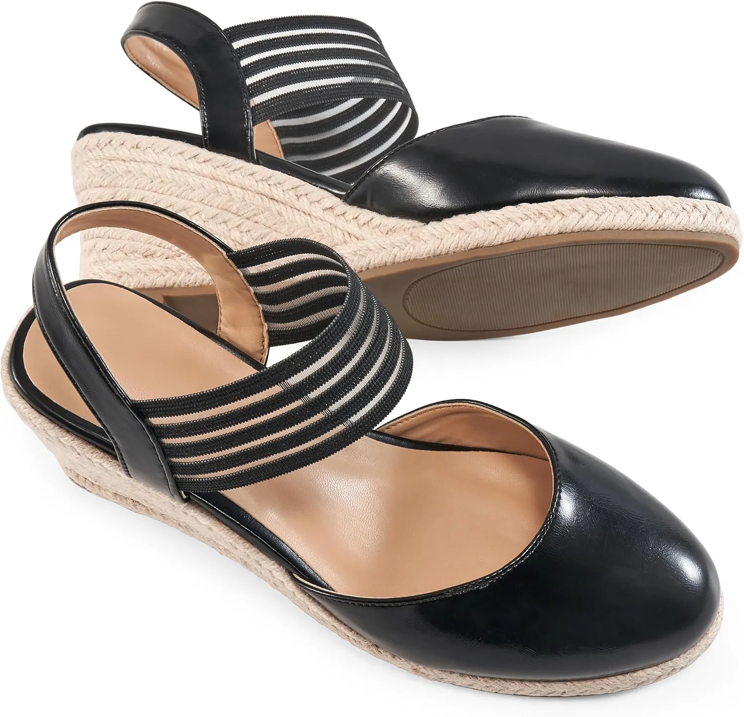 Aomigoct Wedge Sandals Dressy Women: Comfortable Elastic Strap Espadrille Wedges - Ladies Beach Casual Shoes
