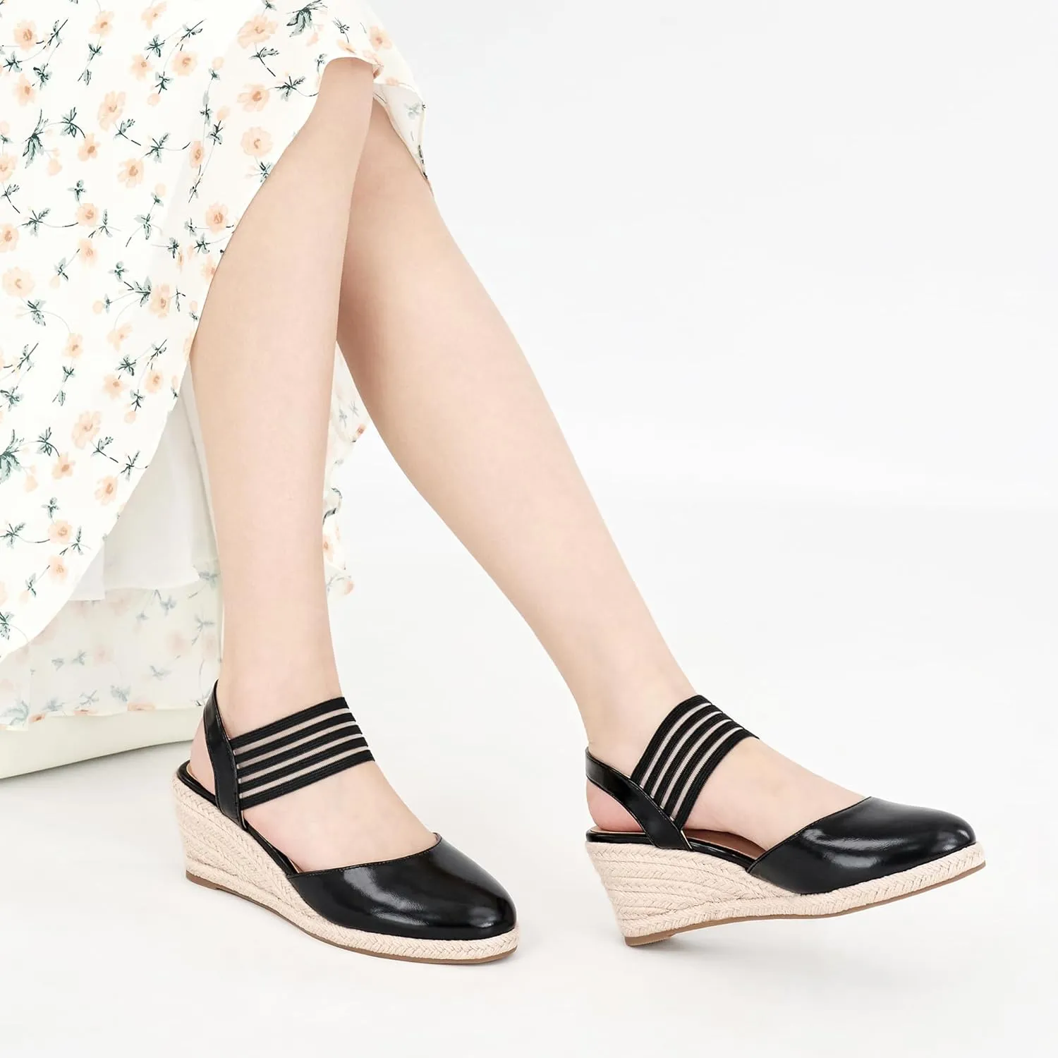 Aomigoct Wedge Sandals Dressy Women: Comfortable Elastic Strap Espadrille Wedges - Ladies Beach Casual Shoes