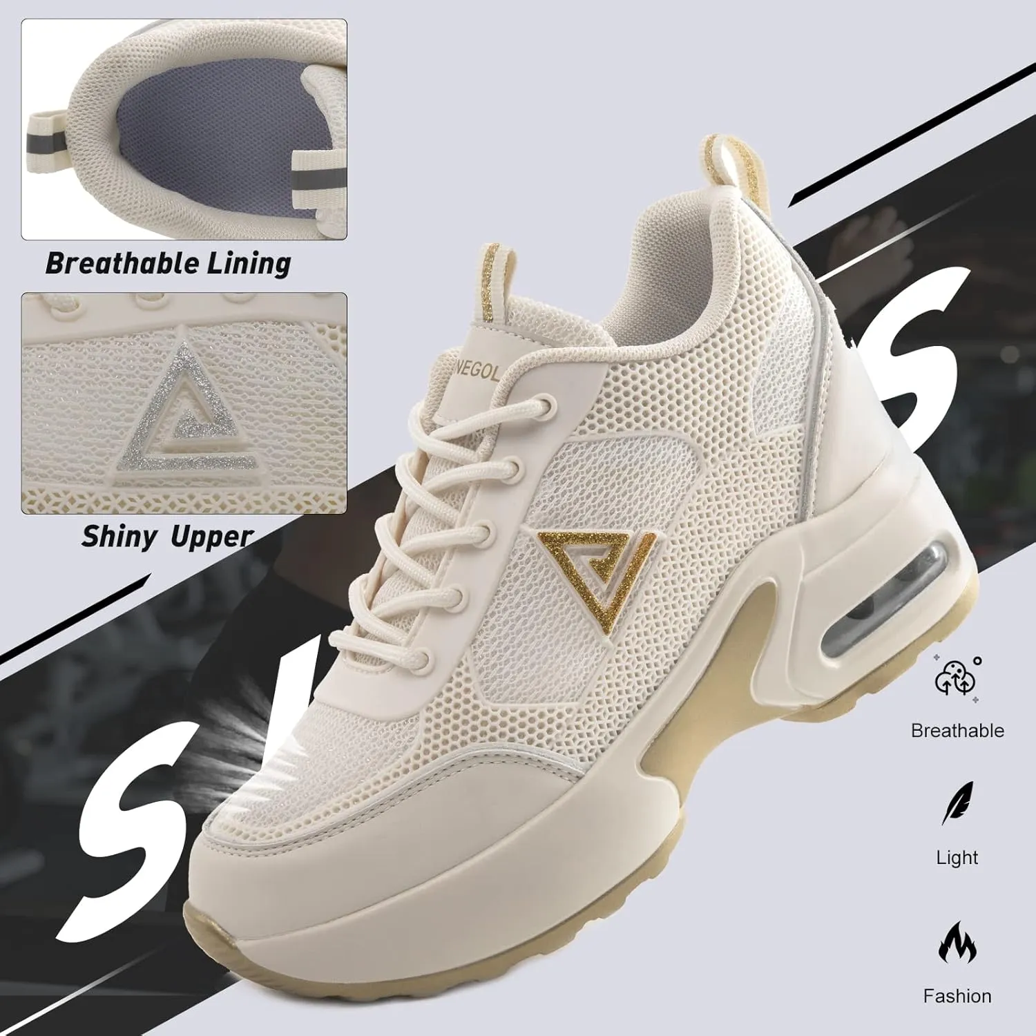AONEGOLD Women's Wedge Sneakers Inner Heightening Walking Shoes Fashion Breathable Lightweight Air Cushion Casual Sneakers