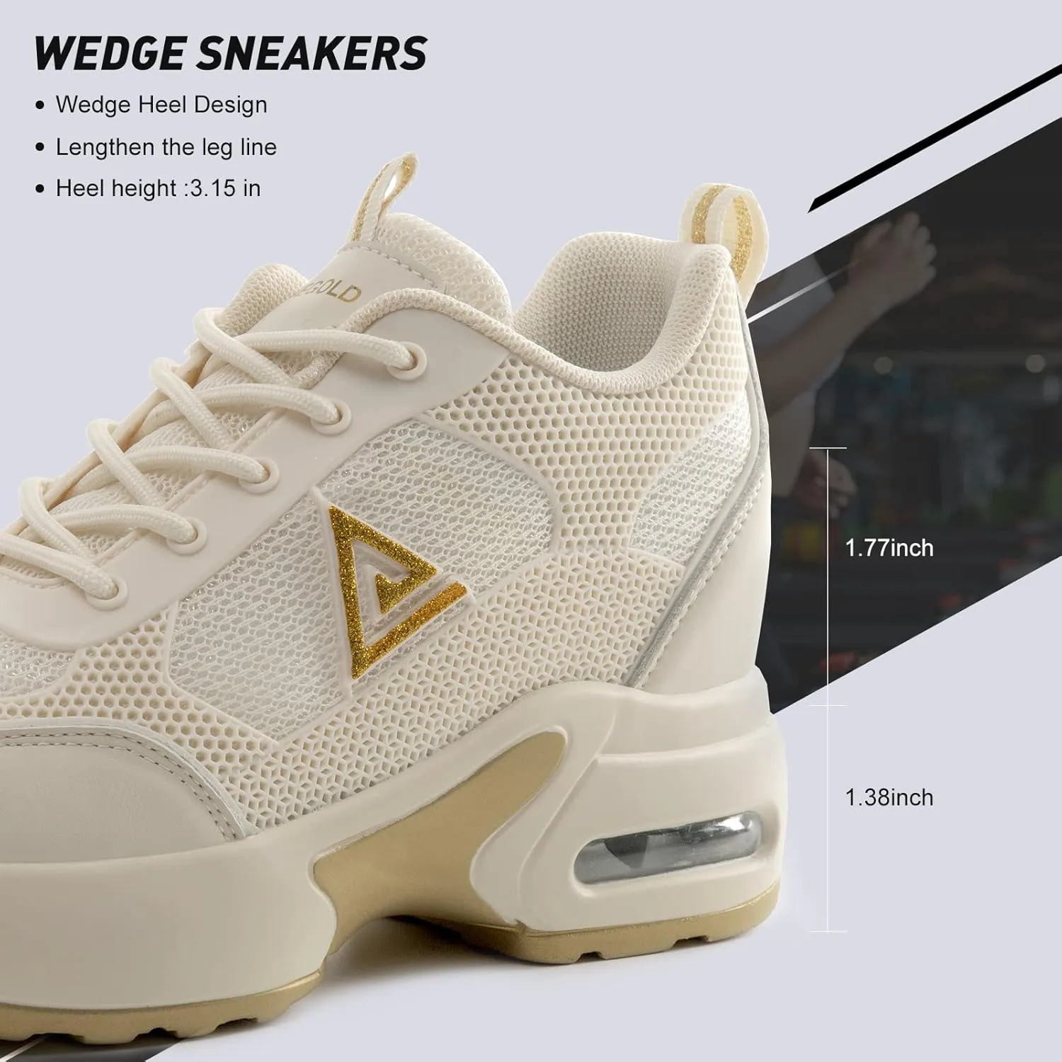 AONEGOLD Women's Wedge Sneakers Inner Heightening Walking Shoes Fashion Breathable Lightweight Air Cushion Casual Sneakers