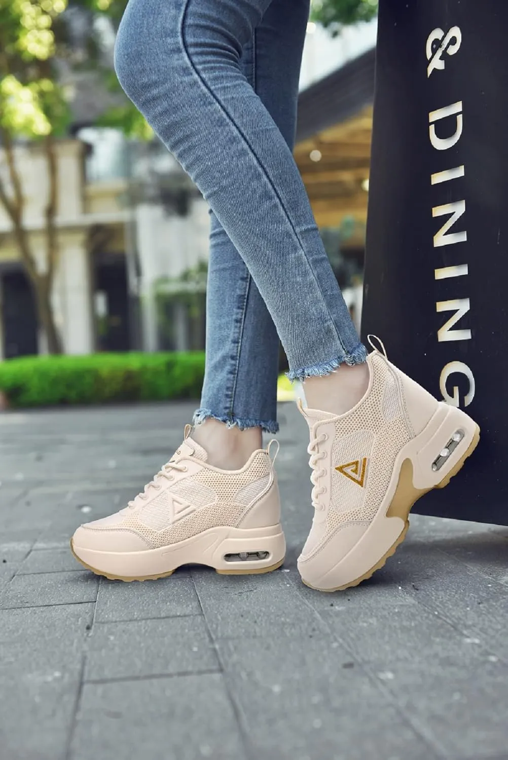 AONEGOLD Women's Wedge Sneakers Inner Heightening Walking Shoes Fashion Breathable Lightweight Air Cushion Casual Sneakers