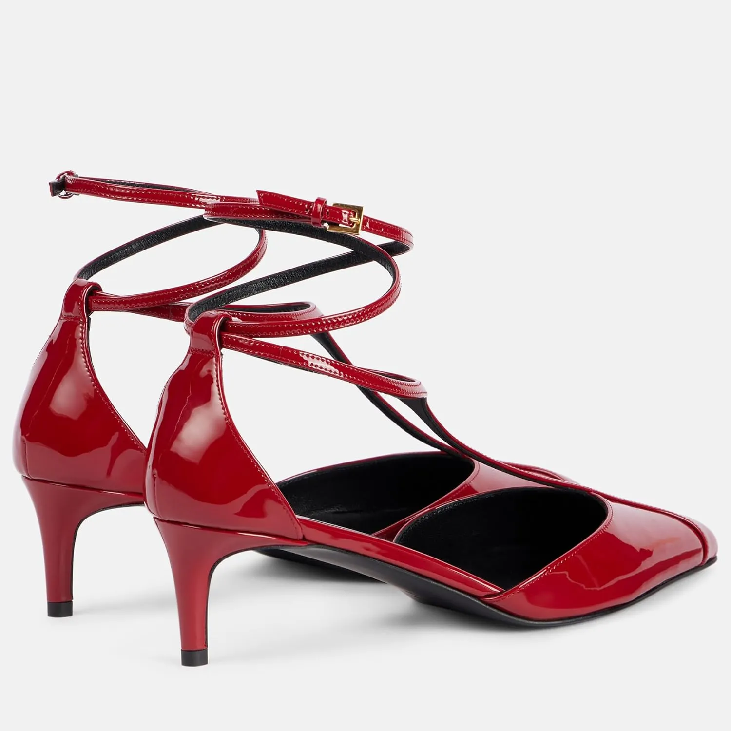 Arqa Women's T-strap Pumps Ribbon Bands Loop Ankle with Gold Buckle Pointed Toe Kitten Heel Sandals Elegant Wedding Party Dressy Low Heels