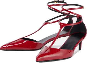 Arqa Women's T-strap Pumps Ribbon Bands Loop Ankle with Gold Buckle Pointed Toe Kitten Heel Sandals Elegant Wedding Party Dressy Low Heels
