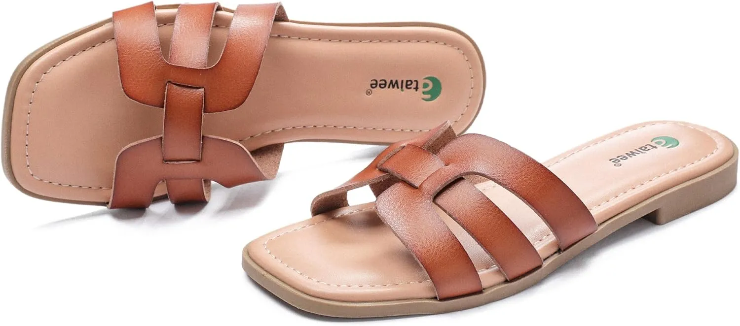 Ataiwee Women's Flat Slide Sandals - Fashionable Braided Elegant Cross Strap Flat Summer Sandals.