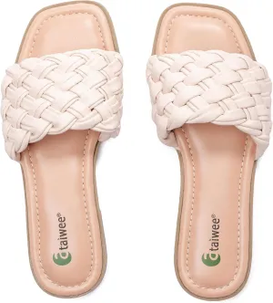 Ataiwee Women's Flat Slide Sandals - Fashionable Braided Elegant Cross Strap Flat Summer Sandals.