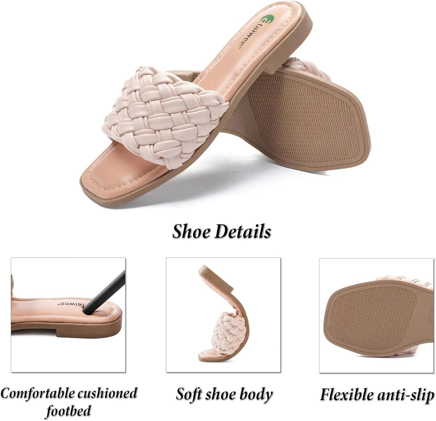 Ataiwee Women's Flat Slide Sandals - Fashionable Braided Elegant Cross Strap Flat Summer Sandals.