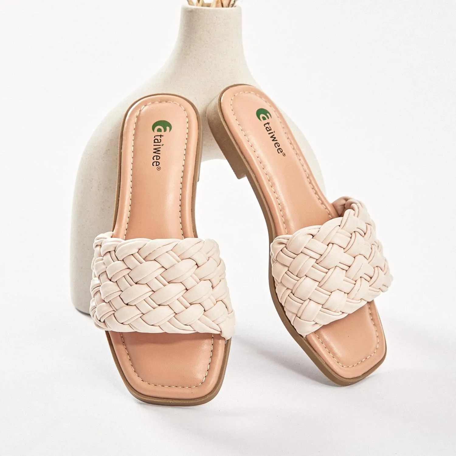 Ataiwee Women's Flat Slide Sandals - Fashionable Braided Elegant Cross Strap Flat Summer Sandals.