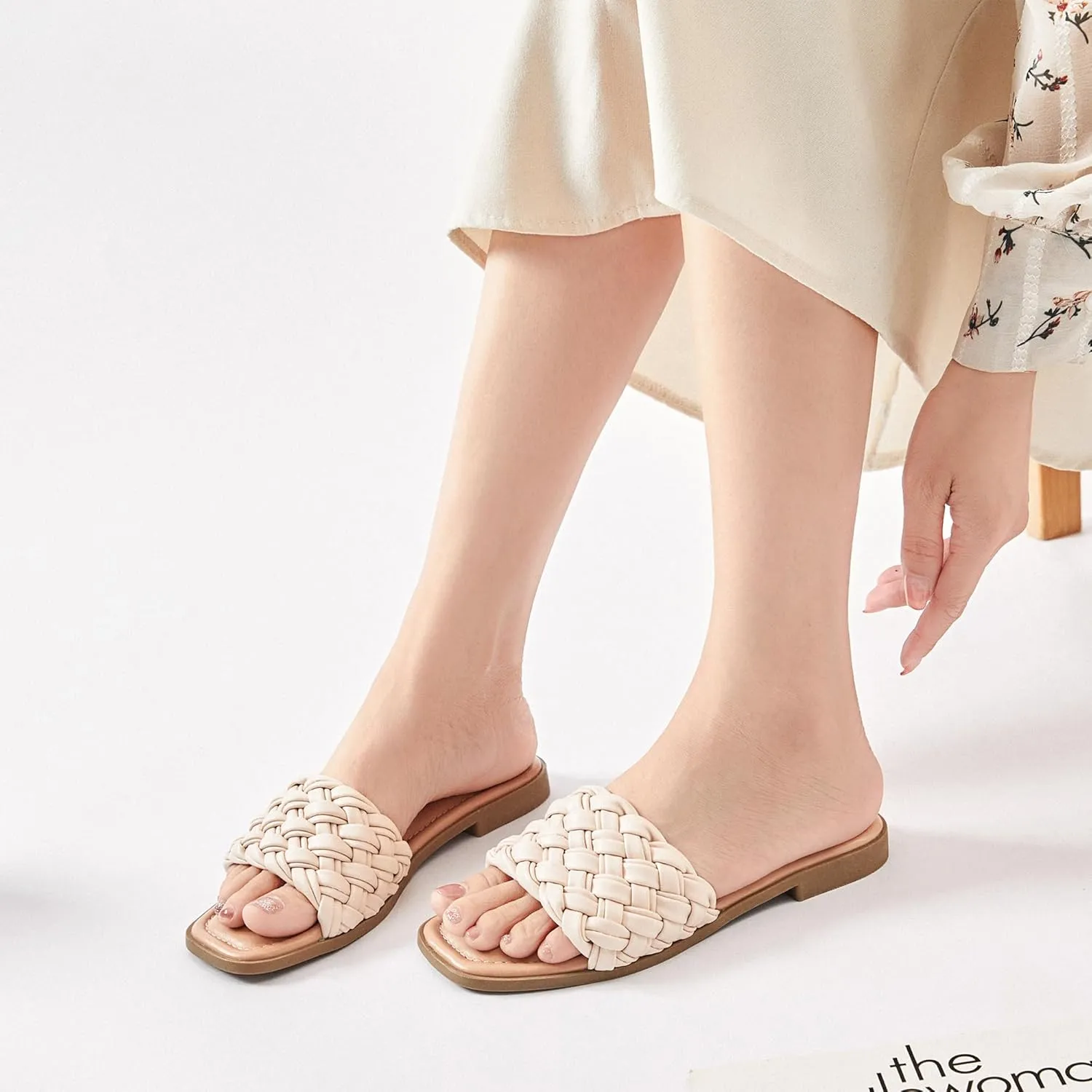 Ataiwee Women's Flat Slide Sandals - Fashionable Braided Elegant Cross Strap Flat Summer Sandals.