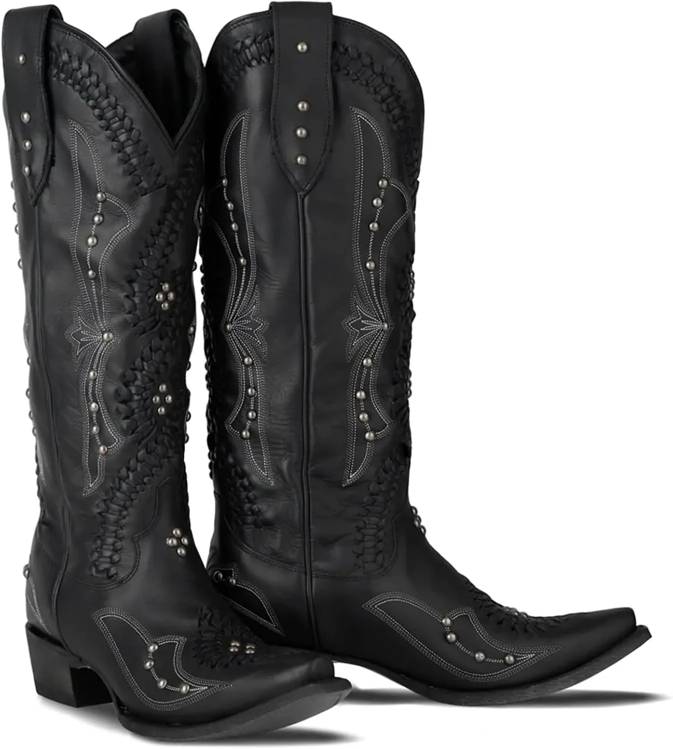 Atuelang Rivet Cowboy Boots for Women Knee High Western Cowgirl Boots