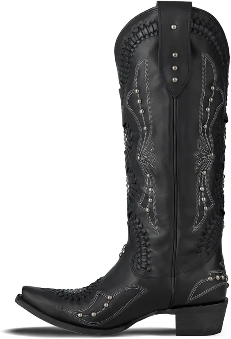 Atuelang Rivet Cowboy Boots for Women Knee High Western Cowgirl Boots