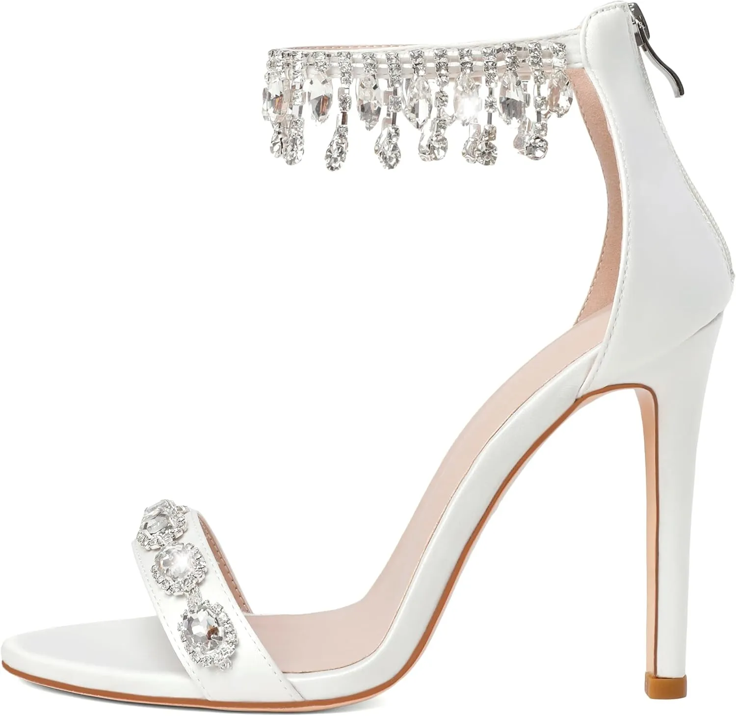AUMOTED Women's High Heels Open Toe Pumps Stiletto Heeled Sandals Dating Beaded Pumps with Pearl Ankle Buckle Strap Bride Wedding Party Shoes 4.3 Inch