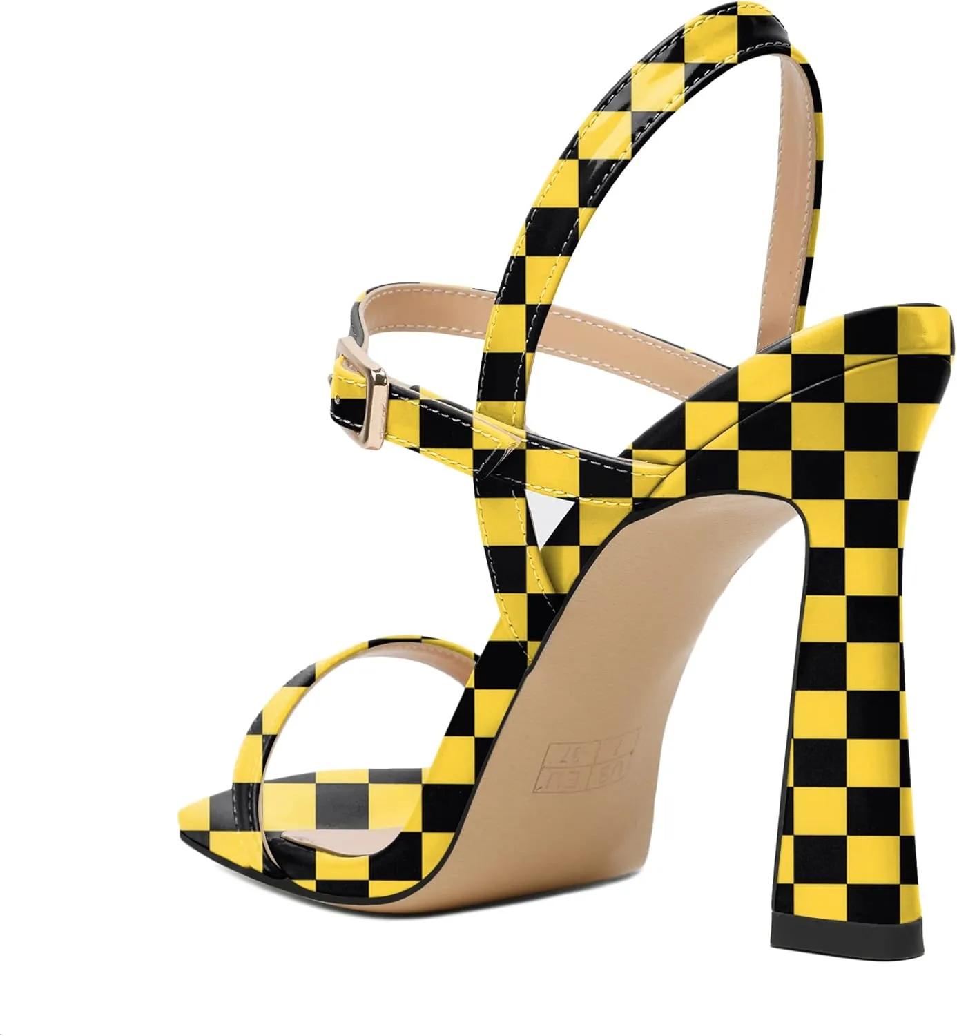 AUMOTED Womens Sandals Stiletto High Heel Open Square Toe Heeled Sandals Strappy Ankle Strap Patent Summer Wedding Party Shoes 4 Inch