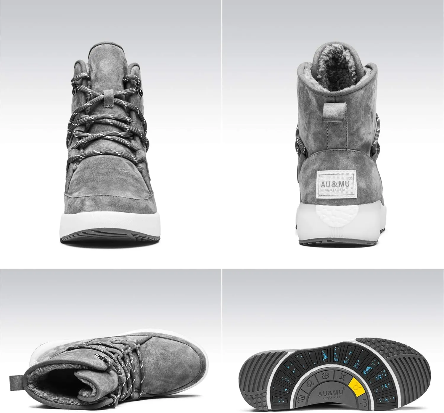 AUMU Taurus Leather Metal Buckle Brass Eyelets Suede Upper Laces Winter Snow Boots…