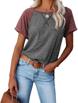 ayreus Women's Casual Short Sleeve T Shirts Crewneck Raglan Tees Side Split Summer Tunic Tops