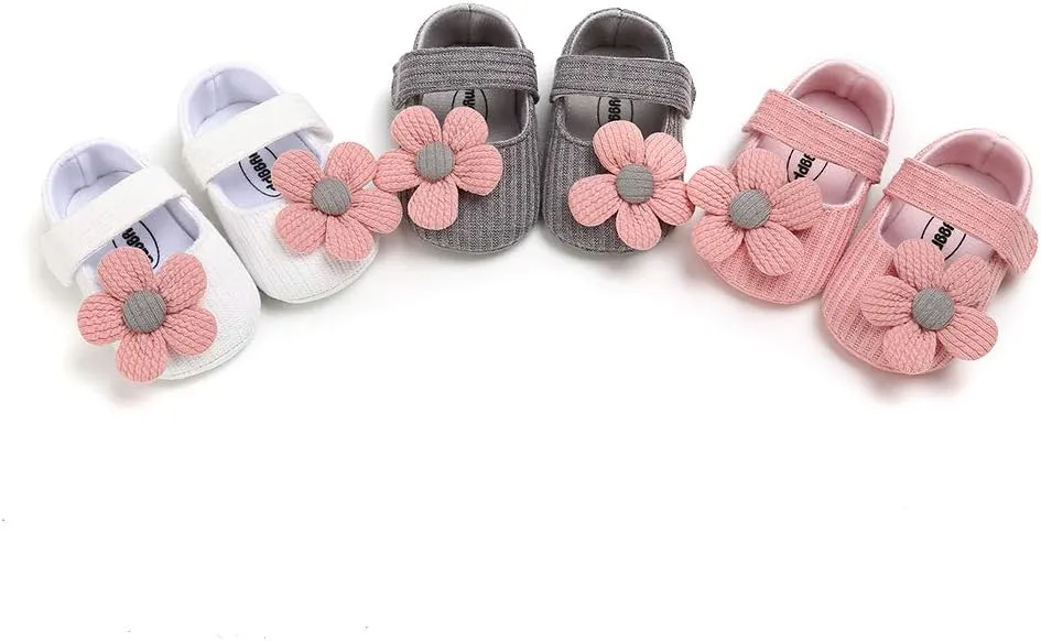 Baby Girls Mary Jane Flats with Bowknot Floral Princess Wedding Dress Shoes Soft Newborn Infant Crib First Walkers Prewalker