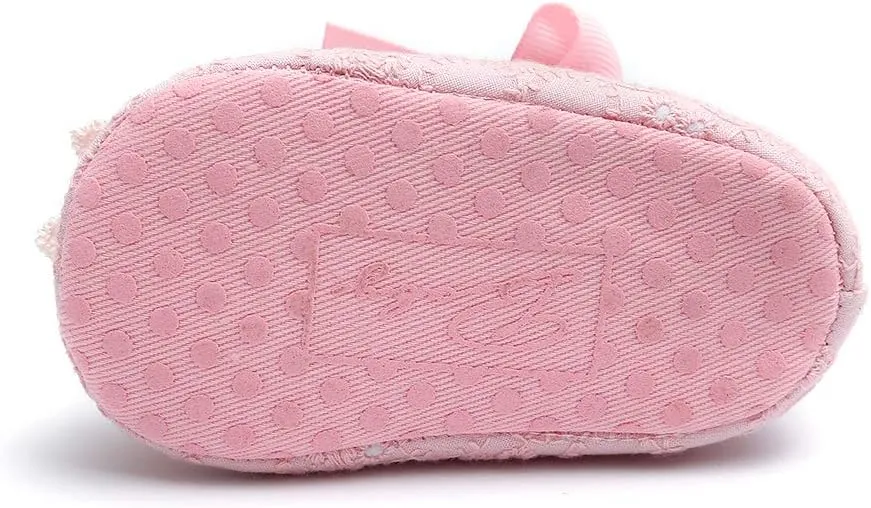 Baby Girls Mary Jane Flats with Bowknot Floral Princess Wedding Dress Shoes Soft Newborn Infant Crib First Walkers Prewalker