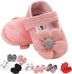 Baby Girls Mary Jane Flats with Bowknot Floral Princess Wedding Dress Shoes Soft Newborn Infant Crib First Walkers Prewalker